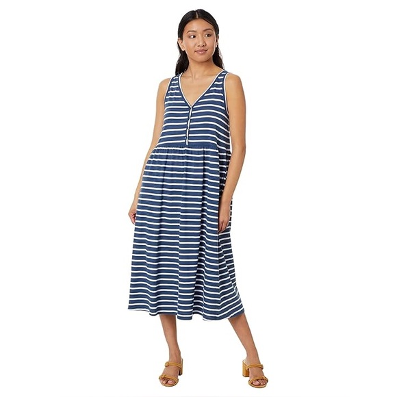 Pact Dresses & Skirts - Pact Relaxed Slub Henley Tank Dress Medium Blue stripe organic Cotton coastal